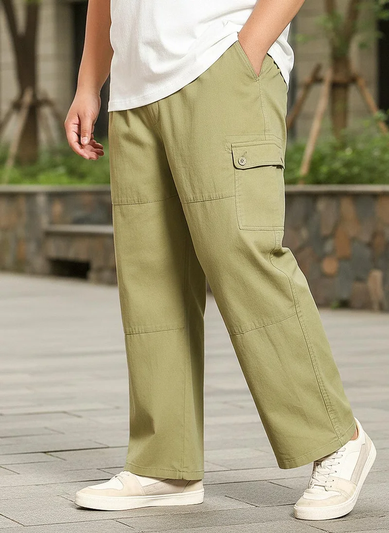 Urbano Plus Men's Light Olive Loose Baggy Fit Cargo Jogger Chino Pant with 6 Pockets Stretchable